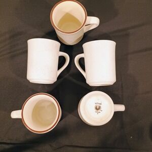 Ultima China Speckled Stoneware Coffee Mugs Brown Rim Set of 5 Cream